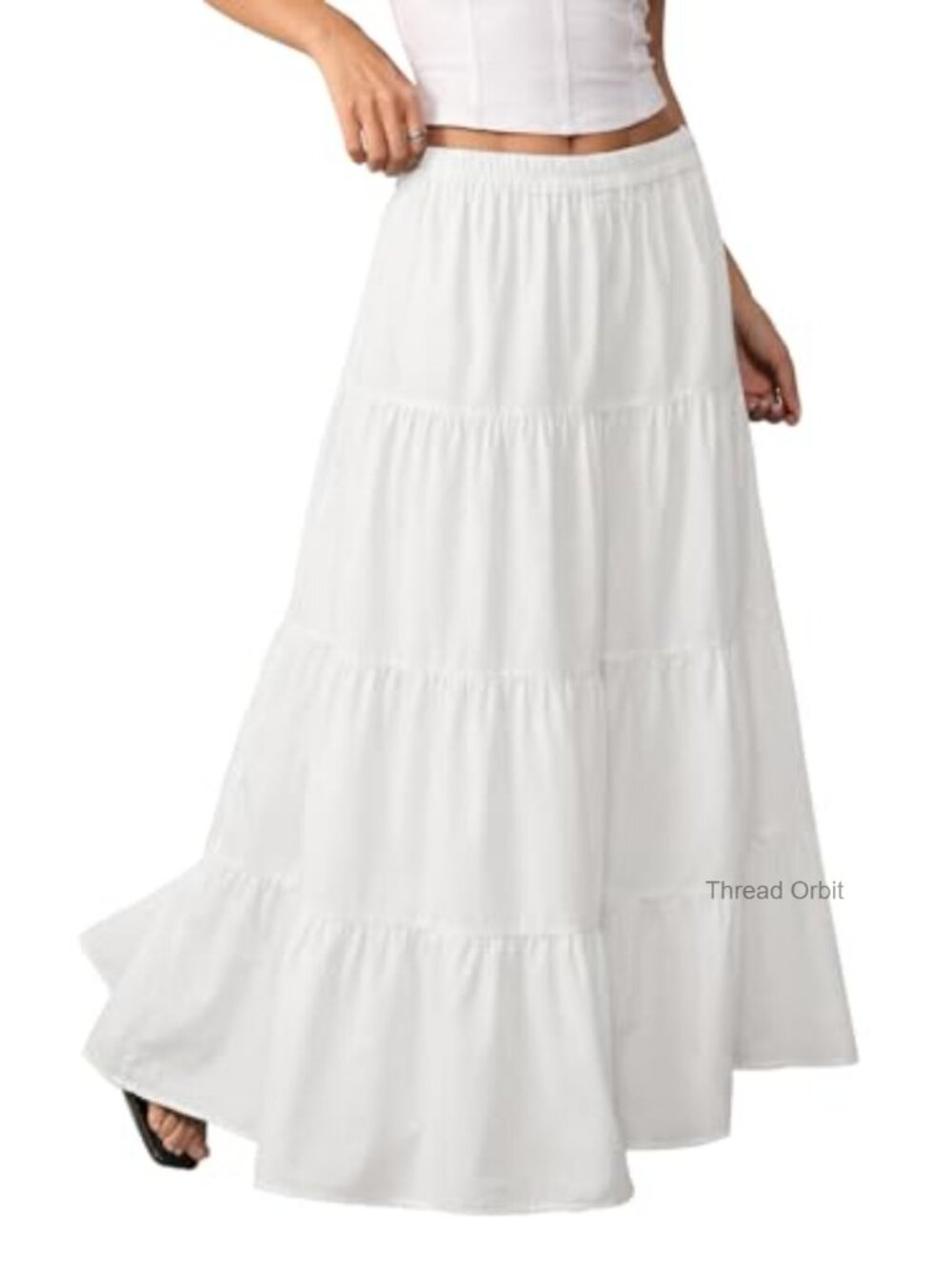 Flowy Maxi Skirt Boho A-Line Ruffle Tiered High Waist Summer Vacation